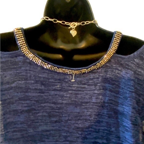 Juicy Couture cold shoulder sheer ss V neck rhinestone neckline shirt cover up L - Picture 5 of 7